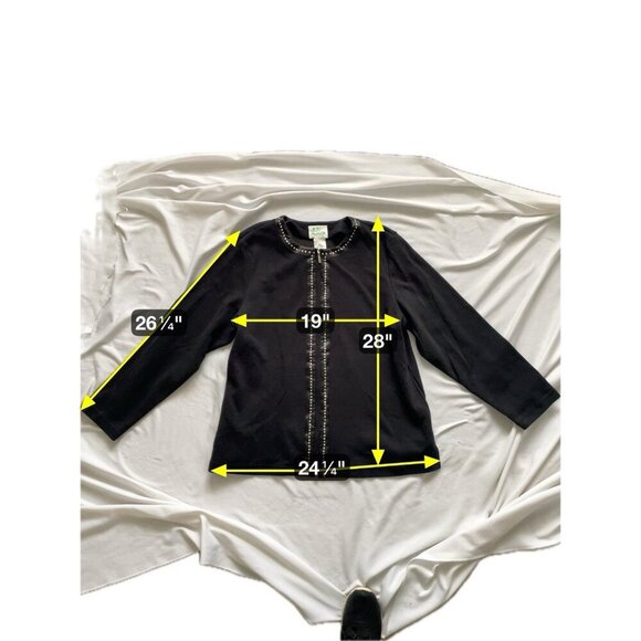 Quacker Factory Black Embellished Zip-Front Cardigan Jacket XL 100% Cotton Long - Picture 3 of 10